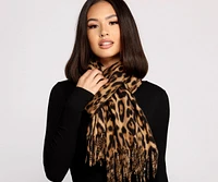 Leopard Print Fringe Blanket Scarf