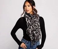 Leopard Print Fringe Blanket Scarf