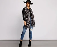 Leopard Print Fringe Blanket Scarf