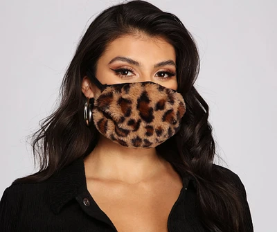 Leopard Print Faux Fur Face Mask