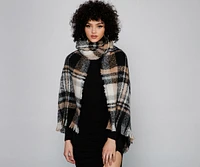 Plaid Cozy Frayed Blanket Scarf