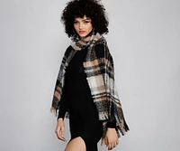 Plaid Cozy Frayed Blanket Scarf