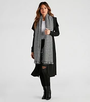 Chic Houndstooth Fringe Blanket Scarf