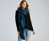 Wrapped In Plaid Frayed Scarf