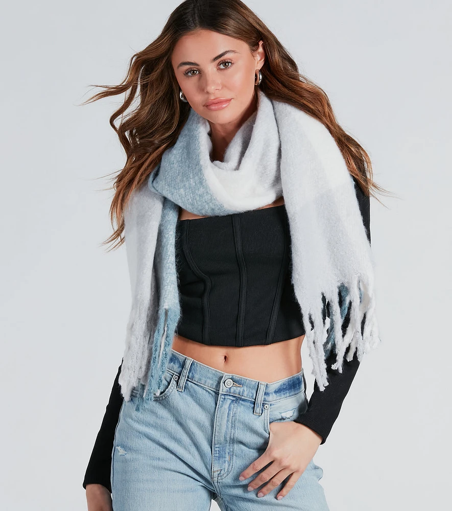 Cozy Stroll Colorblock Fringe Blanket Scarf