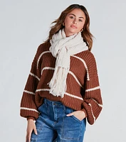 Cozy Cutie Cable Knit Fringe Scarf