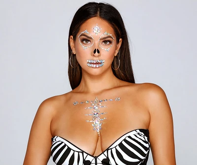 Spooky Skeleton Adhesive Body and Face Iridescent Gems