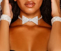 Rhinestone Bowtie And Cuff Set