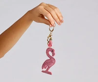 Rhinestone Flamingo Keychain