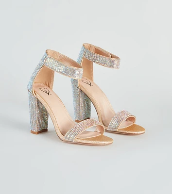 Rhinestone Romance Glitter Mesh Block Heels