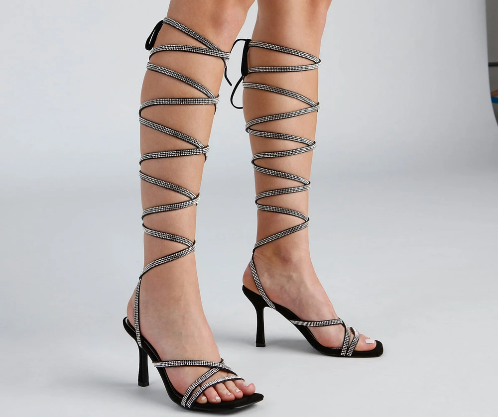 All About Glam Rhinestone Lace-Up Stiletto Heels