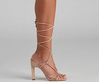 Strap Up PU Knotted Block Heels