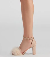 Fur Real Marabou Block Heels