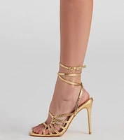 Metallic Shine Lace-up Stiletto Heels