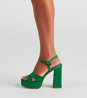 Party Perfect Satin Platform Block Heels