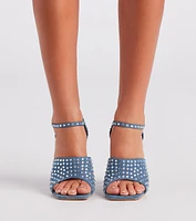 Trendy Diva Rhinestone Denim Block Heels