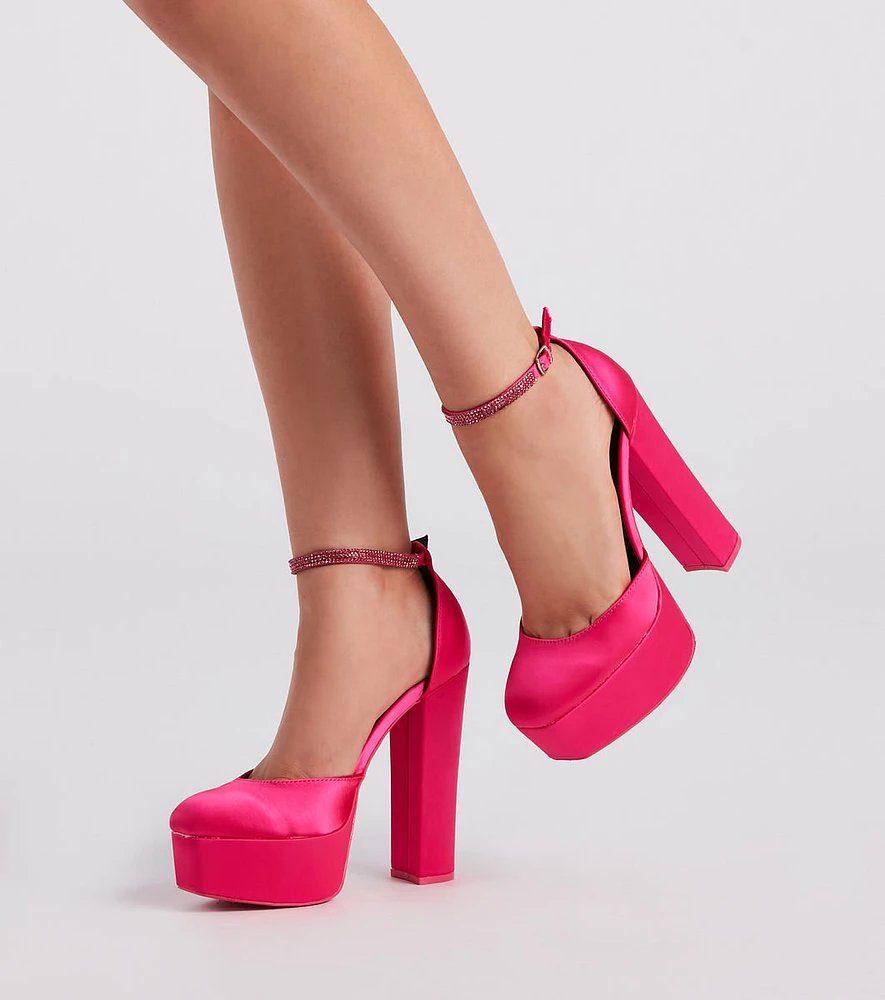 Season To Party Satin Platform Pumps