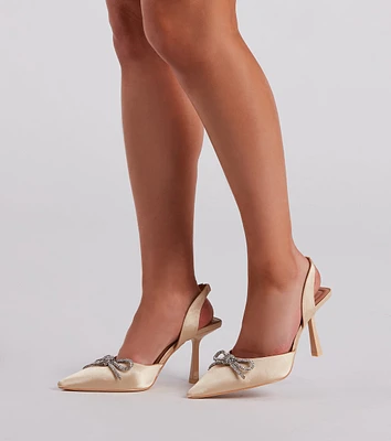 Perfect Gift Satin Rhinestone Bow Pumps