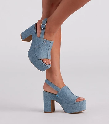 My Jeans Denim Sling Back Platform Heels