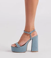 Diva Alert Denim Platform Block Heels