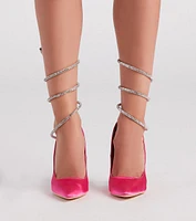 Wrapped Glamour Rhinestone Satin Pumps