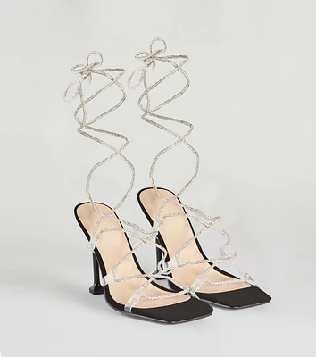 Lace-Up Rhinestone Stiletto Heels