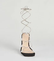 Lace-Up Rhinestone Stiletto Heels