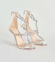 Iridescent Glow Gemstone Clear Block Heels