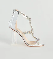 Iridescent Glow Gemstone Clear Block Heels