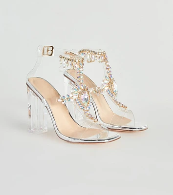 Midnight Glamour Iridescent Gemstone Clear Heels