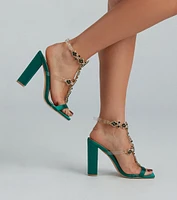 Runway Ready Satin Gem Caged Block Heels