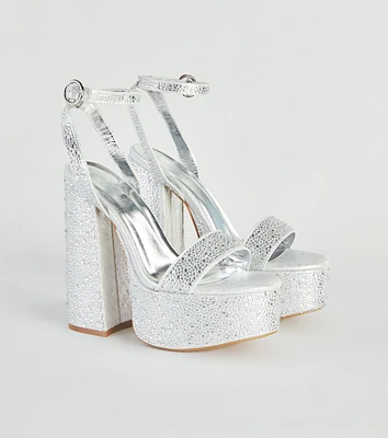 Amp Up The Glam Rhinestone Chrome Platform Heels