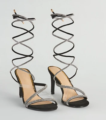 Oh-So-Dramatic Rhinestone Lace-Up Stiletto Heels