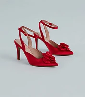 Sleek Charm Satin Rosette Stiletto Pumps