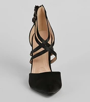 Smooth Charm Satin Strappy Block Heel Pumps