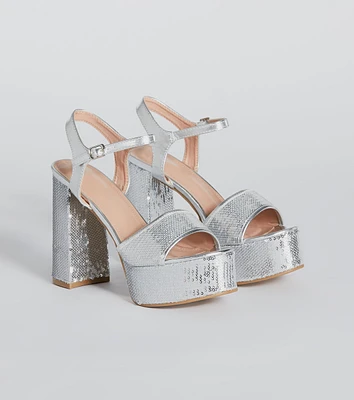 Sparkly Struts Sequin Platform Block Heels