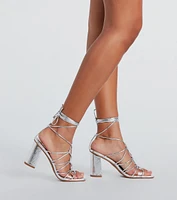 Fashionable Caged Lace-Up Metallic Heels