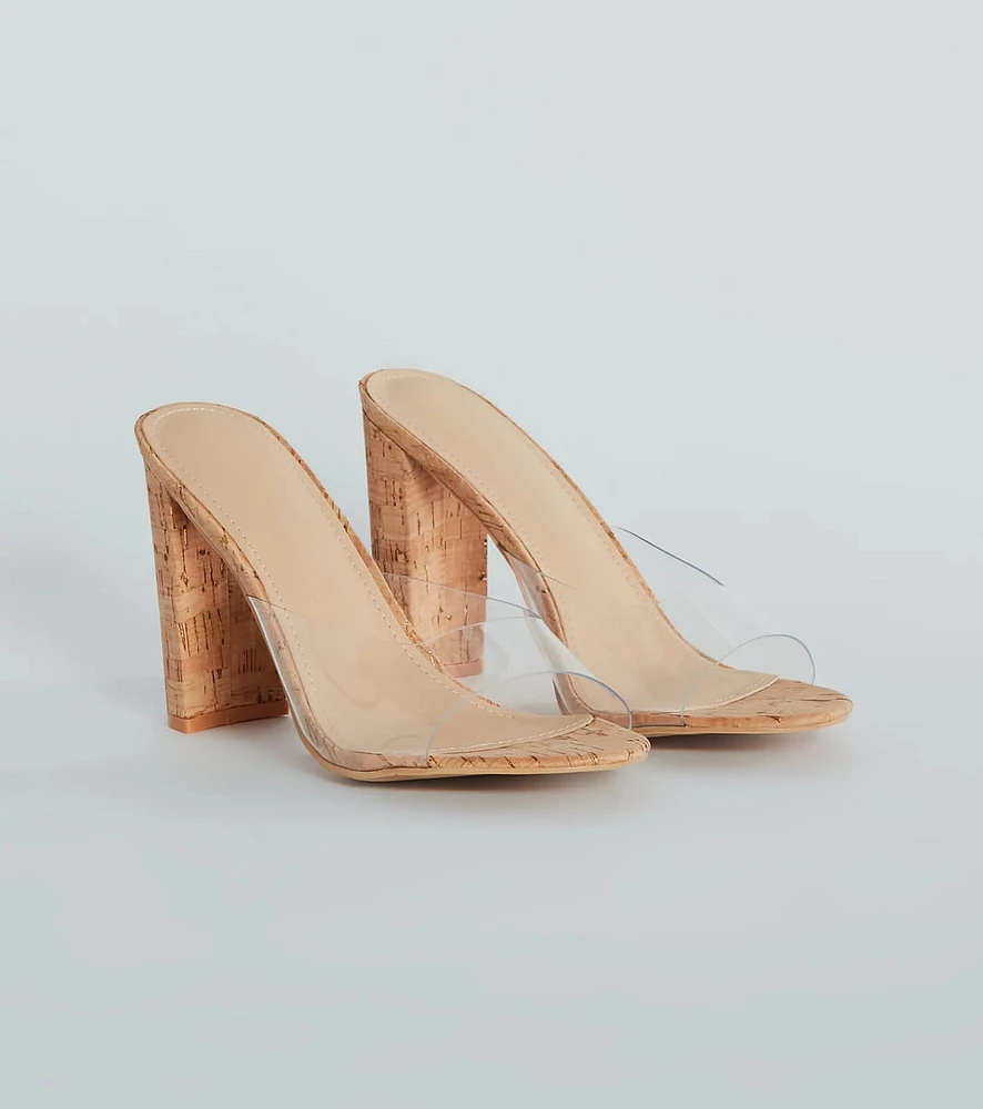 Contemporary Cutie Clear Cork High Heel Sandals