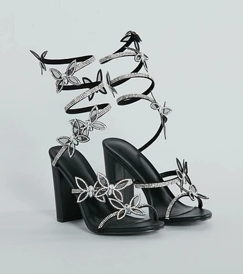 Glamour Butterfly Rhinestone Spiral Block Heels