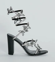 Glamour Butterfly Rhinestone Spiral Block Heels