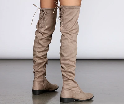 Over The Knee Flat Lace-Up Boots