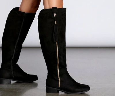 Flat Knee High Suede Boots