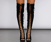 Lace Up Suede Stiletto Boots