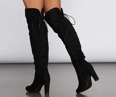 Play It Up Lace Thigh High Boots