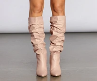 Scrunched Knee-High Stiletto Boots