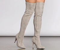 Plaid Thigh High Stiletto Boots