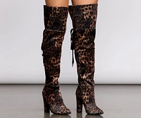 Leopard Print Thigh High Velvet Boots