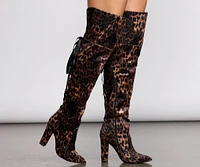 Leopard Print Thigh High Velvet Boots
