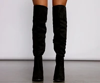 Faux Suede Lace-Up Stacked Heel Boots