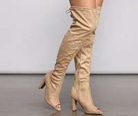 Over The Knee Open Toe Block Heeled Boots